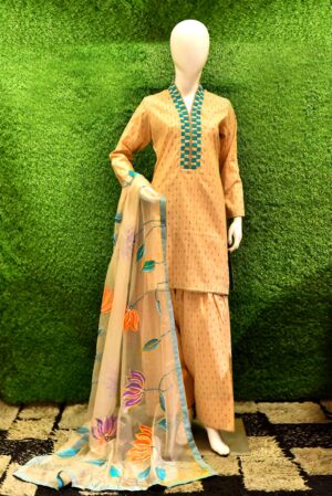 Self Jacquard Lawn 3 Piece Suit