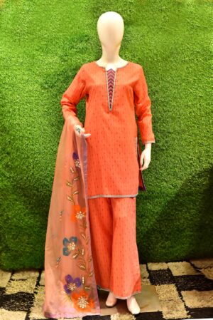 Designer Self Jacquard Lawn 3 Piece Outfit