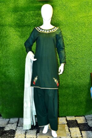 Self Jacquard Lawn Embroidered 3 Piece Suit