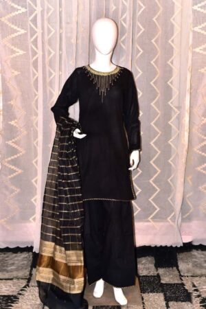 Self Jacquard Lawn 3 Piece hand work