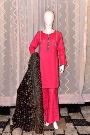 Self Jacquard Lawn 3 Piece hand work