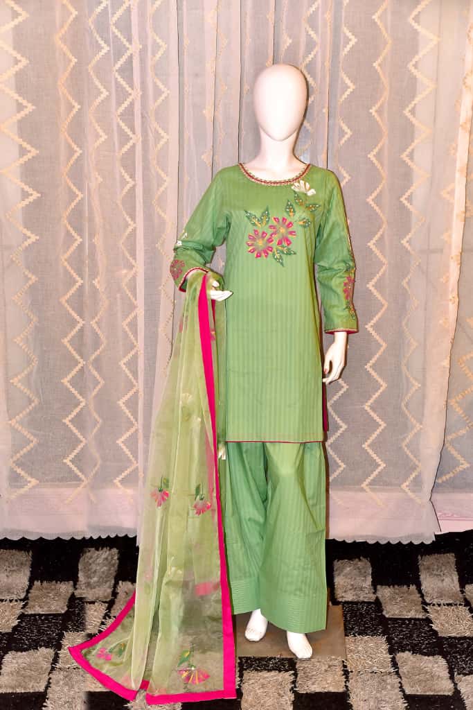 Self Jacquard Lawn 3 Piece hand print with hand touching